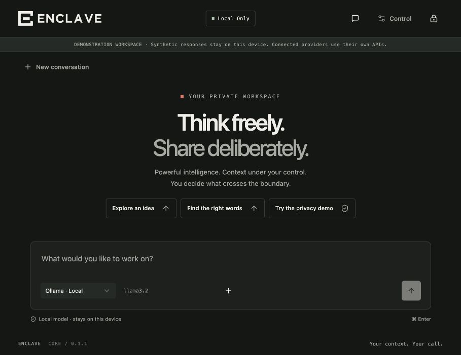 Conclave local workspace with chat composer and model selector